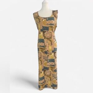 Awesome wear Vintage Abstract Print Maxi Dress‎ Boho Retro style Size Large